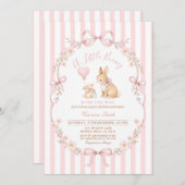 Pink Daisy Striped Bunny Baby Shower 招待状 (正面/裏面)