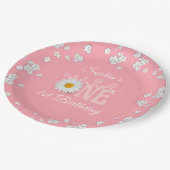 Pink Daisy Wild One 1st Birthday  ペーパープレート (アングル)