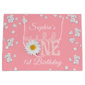 Pink Daisy Wild One 1st Birthday  ラージペーパーバッグ (正面)