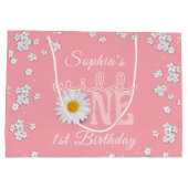 Pink Daisy Wild One 1st Birthday  ラージペーパーバッグ (裏面)