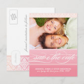 Pink Damaskグラデーション Save the Date Photo Card 案内ポストカード (正面/裏面)