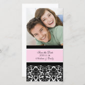 Pink Damask日付のフォトカ結婚ードを保存 セーブザデート (正面/裏面)