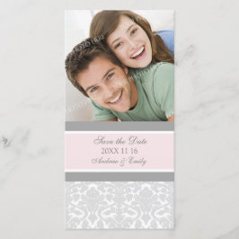 Pink Damask日付のフォトカ結婚ードを保存 セーブザデート