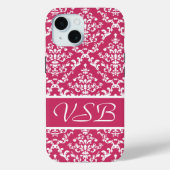 Pink Damask #1 with monogram at VictoriaShaylee Case-Mate iPhoneケース (裏面)