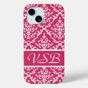 Pink Damask #1 with monogram at VictoriaShaylee iPhone 15ケース