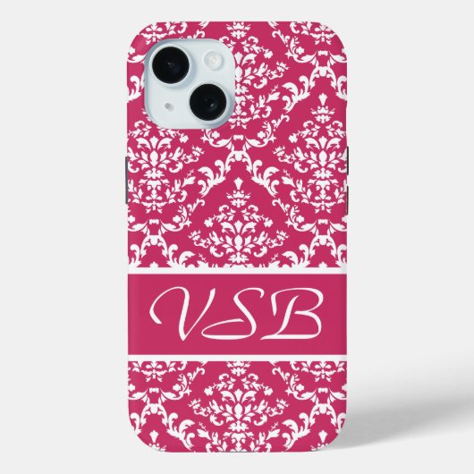 Pink Damask #1 with monogram at VictoriaShaylee Case-Mate iPhoneケース (裏面)