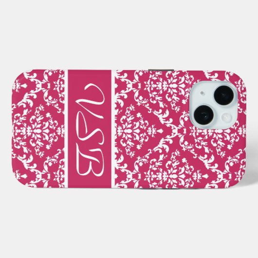 Pink Damask #1 with monogram at VictoriaShaylee Case-Mate iPhoneケース (裏面 (横))