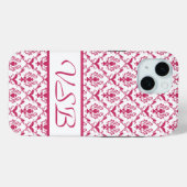 Pink Damask #2 with monogram at VictoriaShaylee Case-Mate iPhoneケース (裏面 (横))