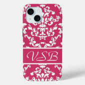 Pink Damask #3 with monogram at VictoriaShaylee Case-Mate iPhoneケース (裏面)