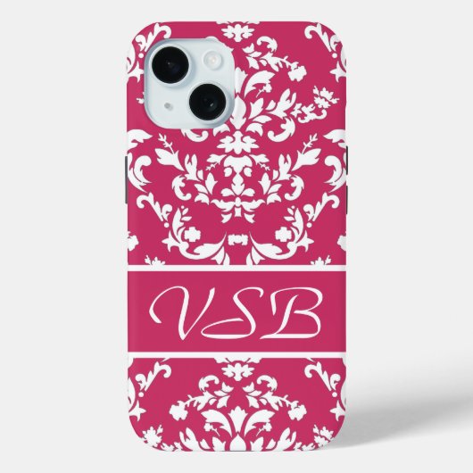 Pink Damask #3 with monogram at VictoriaShaylee Case-Mate iPhoneケース (裏面)
