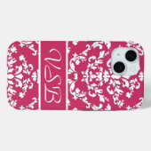 Pink Damask #3 with monogram at VictoriaShaylee Case-Mate iPhoneケース (裏面 (横))