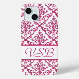 Pink Damask #4 with monogram at VictoriaShaylee iPhone 15ケース