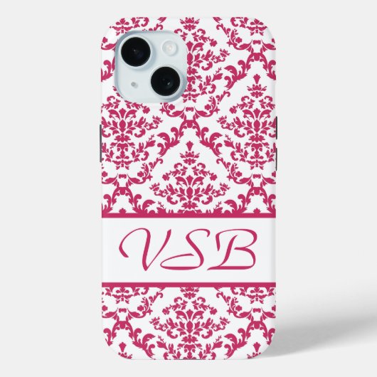 Pink Damask #4 with monogram at VictoriaShaylee Case-Mate iPhoneケース (裏面)