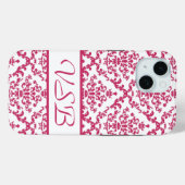 Pink Damask #4 with monogram at VictoriaShaylee Case-Mate iPhoneケース (裏面 (横))