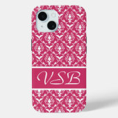 Pink Damask #5 with monogram at VictoriaShaylee Case-Mate iPhoneケース (裏面)