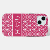 Pink Damask #5 with monogram at VictoriaShaylee Case-Mate iPhoneケース (裏面 (横))