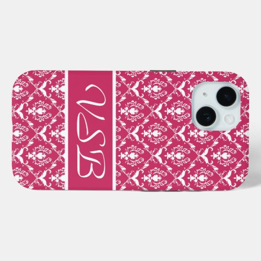 Pink Damask #5 with monogram at VictoriaShaylee Case-Mate iPhoneケース (裏面 (横))