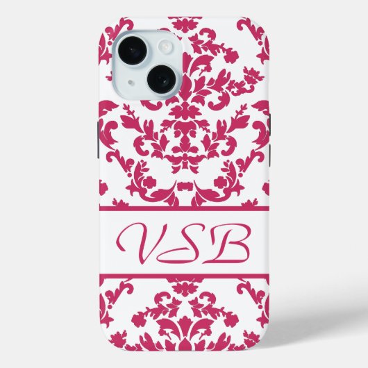 Pink Damask #6 with monogram at VictoriaShaylee Case-Mate iPhoneケース (裏面)