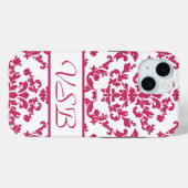 Pink Damask #6 with monogram at VictoriaShaylee Case-Mate iPhoneケース (裏面 (横))