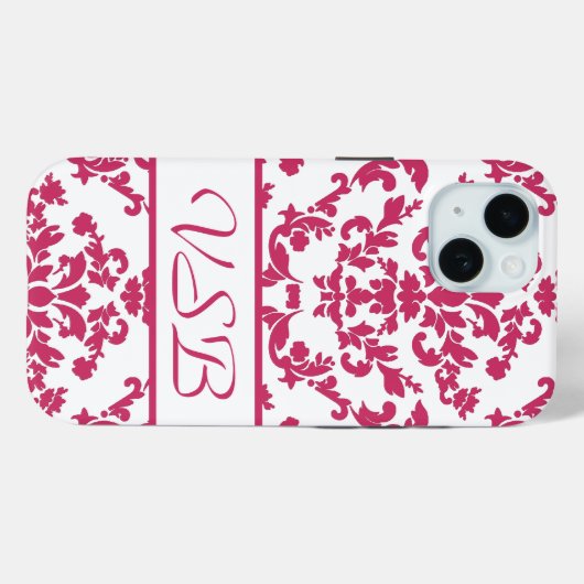 Pink Damask #6 with monogram at VictoriaShaylee Case-Mate iPhoneケース (裏面 (横))