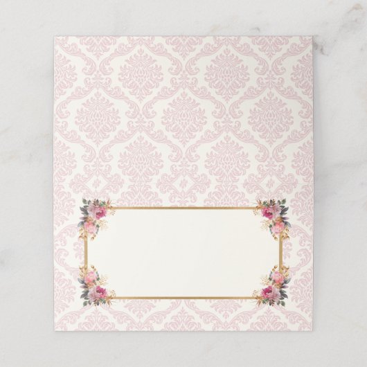 Pink Damask Floral Princess Fairytale  プレイスカード (外部開封)