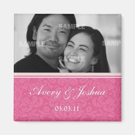 Pink Damask Save the Date Photo Magnet マグネット (正面)