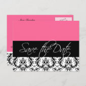 Pink Damask Save the Date Postcards 結婚's 案内ポストカード (正面/裏面)