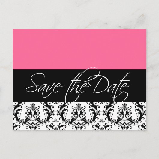 Pink Damask Save the Date Postcards 結婚's 案内ポストカード (正面)