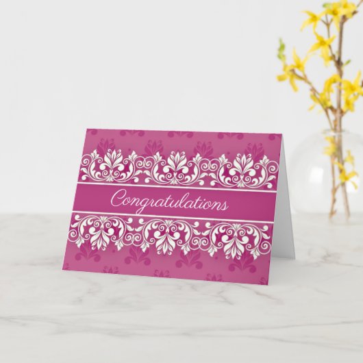 Pink Damask swirl Congratulations Card カード (黄色い花)