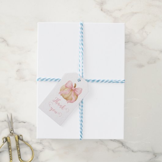 Pink delicate bow Pumpkin Baby Shower ギフトタグ (より糸付き)