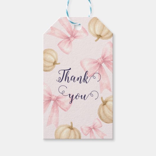 Pink delicate bow Pumpkin Baby Shower ギフトタグ (正面)