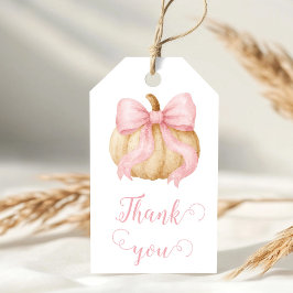 Pink delicate bow Pumpkin Baby Shower ギフトタグ