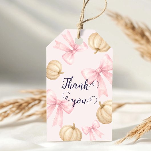 Pink delicate bow Pumpkin Baby Shower ギフトタグ