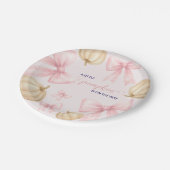 Pink delicate bow Pumpkin Baby Shower ペーパープレート (アングル)