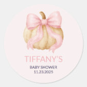 Pink delicate bow Pumpkin Baby Shower ラウンドシール (正面)
