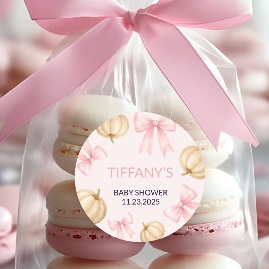 Pink delicate bow Pumpkin Baby Shower ラウンドシール