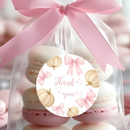 Pink delicate bow Pumpkin Baby Shower ラウンドシール