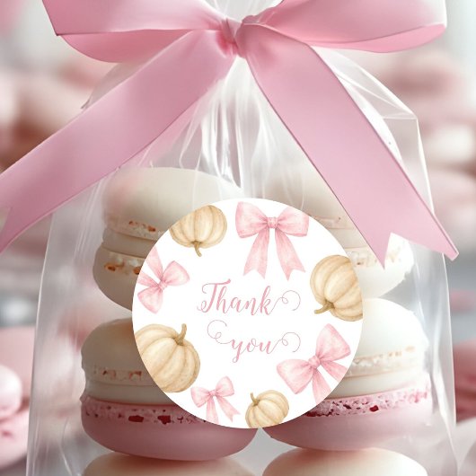 Pink delicate bow Pumpkin Baby Shower ラウンドシール