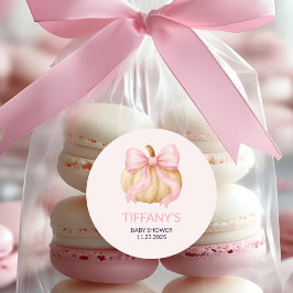 Pink delicate bow Pumpkin Baby Shower ラウンドシール