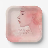Pink Delicate Minimalist Woman Happy Women's Day ペーパープレート (正面)