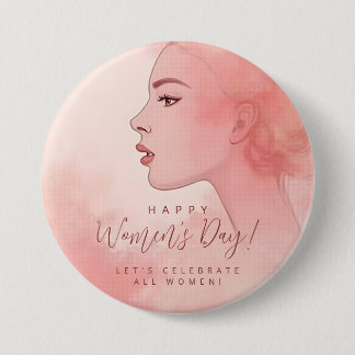 Pink Delicate Minimalist Woman Happy Women's Day 缶バッジ