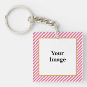 Pink Diagonal Stripe Photo Frame キーホルダー (正面)