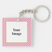 Pink Diagonal Stripe Photo Frame キーホルダー (裏面)