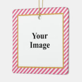 Pink Diagonal Stripe Photo Frame セラミックオーナメント (左)