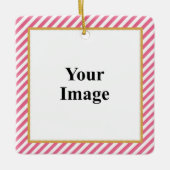 Pink Diagonal Stripe Photo Frame セラミックオーナメント (正面)
