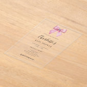 Pink Diamond Bow Girl Baby Shower アクリル招待状 (レイダウン)