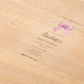 Pink Diamond Bow Girl Baby Shower Arch アクリル招待状 (レイダウン)