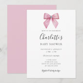 Pink Diamond Bow Girl Baby Shower Invitation 招待状 (正面/裏面)
