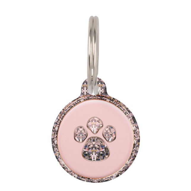 Pink Diamond Paw Print ペット　ネームタグ (正面)