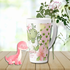 Pink Dino Footprint Custom Mug Gift for Mom-to-Be カフェラテマグ